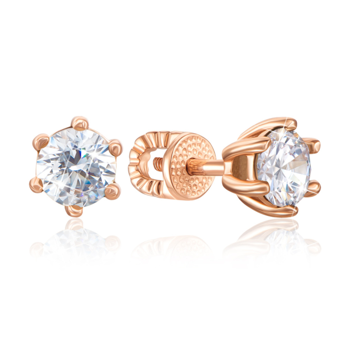 Золоті пусети з фіанітами. Артикул 21017