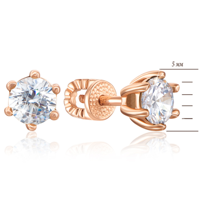 Золоті пусети з фіанітами. Артикул 21017