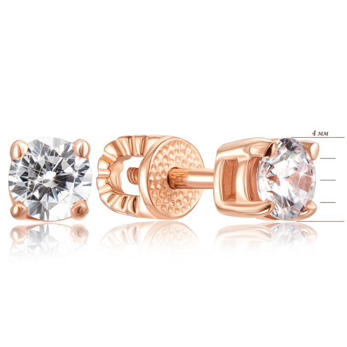 Золоті пусети з фіанітами. Артикул 21038