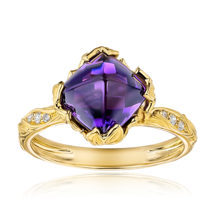 Каблучка з жовтого золота Magerit з аметистом та діамантами. Артикул 2104.1/05/0/11968