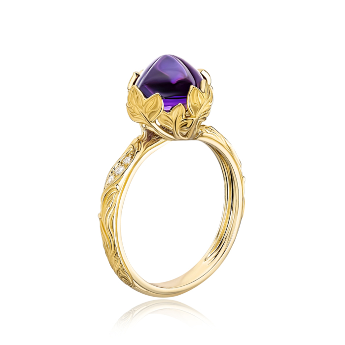 Каблучка з жовтого золота Magerit з аметистом та діамантами. Артикул 2104.1/05/0/11968