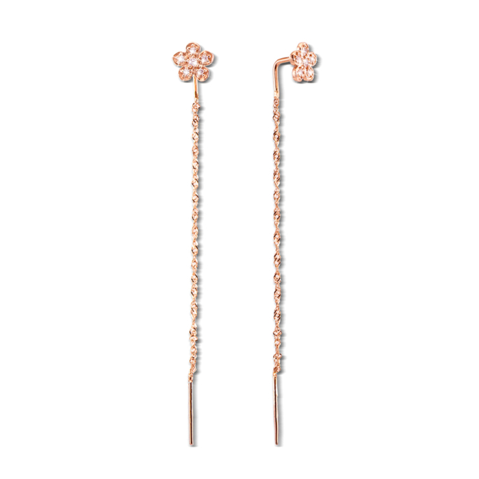 Золотые серьги-протяжки (продевки) с фианитами. Артикул 21041