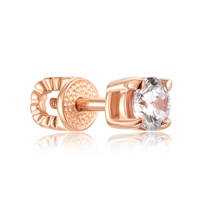 Золотой одиночный пуссет с фианитом. Артикул 21058-0/01/0/28 (21058/м)