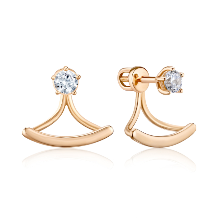 Золоті сережки-джекети з фіанітом. Артикул 2105844101