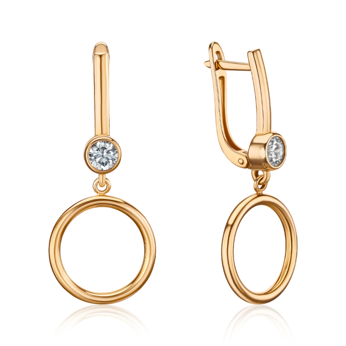 Золоті сережки-підвіски з фіанітом 2106772101