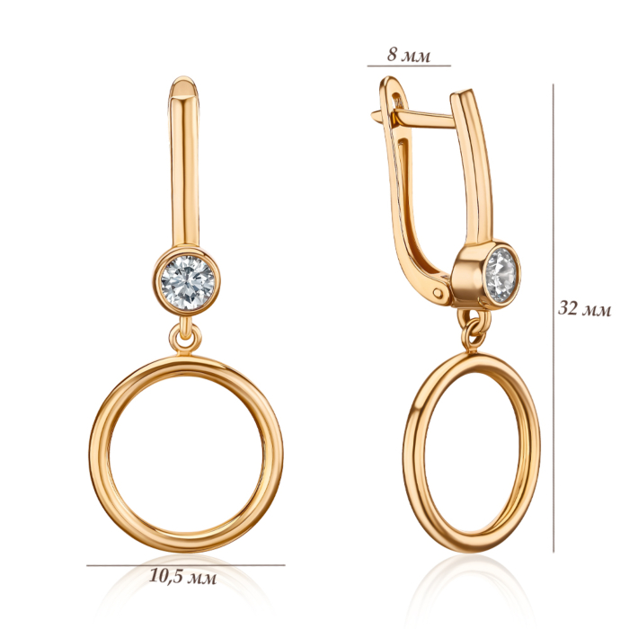 Золоті сережки-підвіски з фіанітом 2106772101