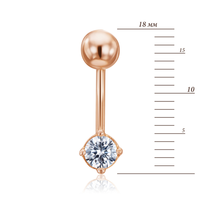 Золота сережка-пірсинг з фіанітом. Артикул 21070/1