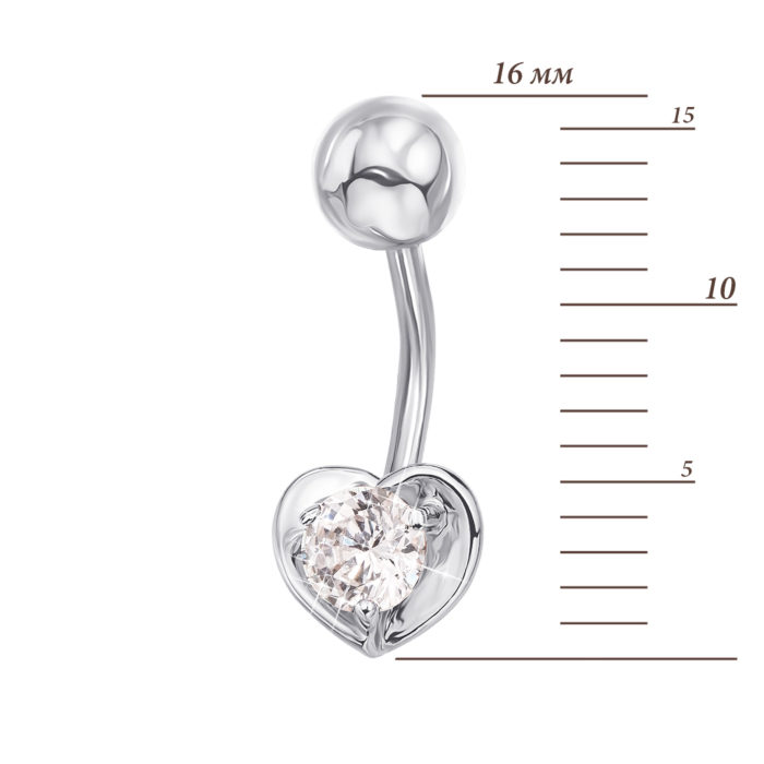 Золота сережка-пірсинг «Сердечко» з фіанітом. Артикул 21072/б