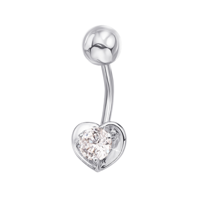 Золота сережка-пірсинг «Сердечко» з фіанітом. Артикул 21072/б