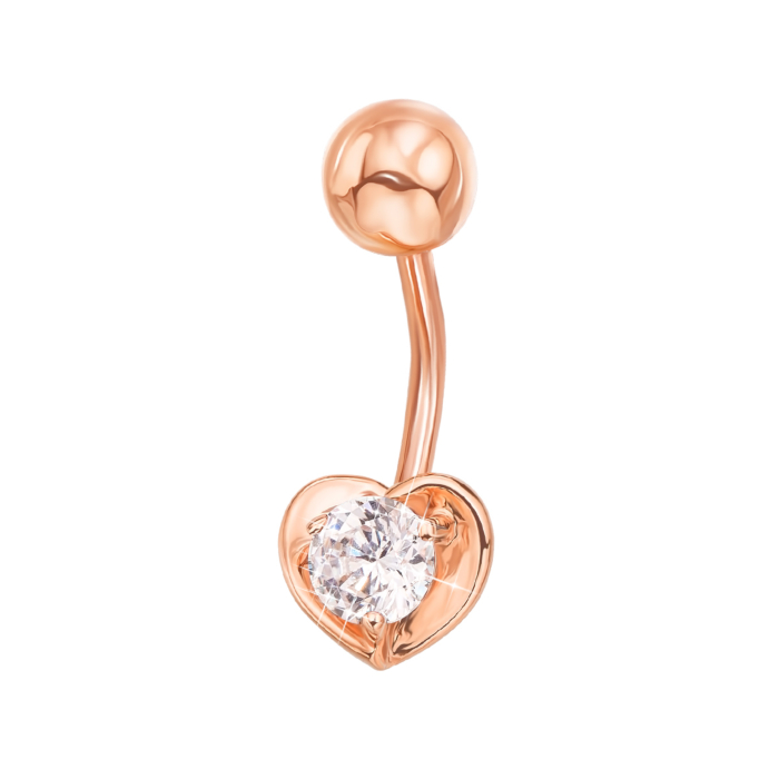 Золота сережка-пірсинг «Сердечко» з фіанітом. Артикул 21072