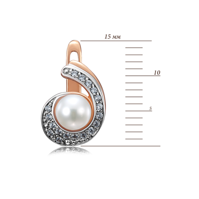 Золоті сережки з перлами і фіанітами. Артикул 21076/01/1/1940