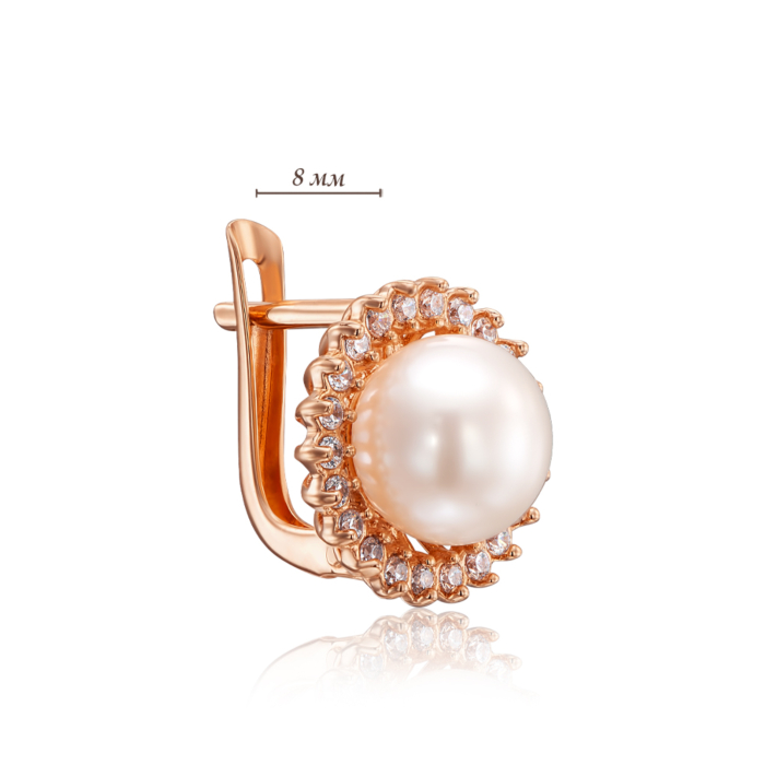 Золотые серьги с жемчугом и фианитами. Артикул 21084/01/0/1710