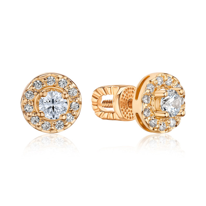 Золотые пуссеты с фианитами. Артикул 21101 кп