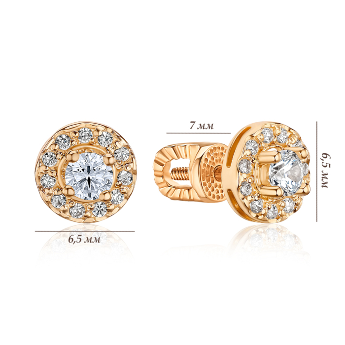 Золотые пуссеты с фианитами. Артикул 21101 кп