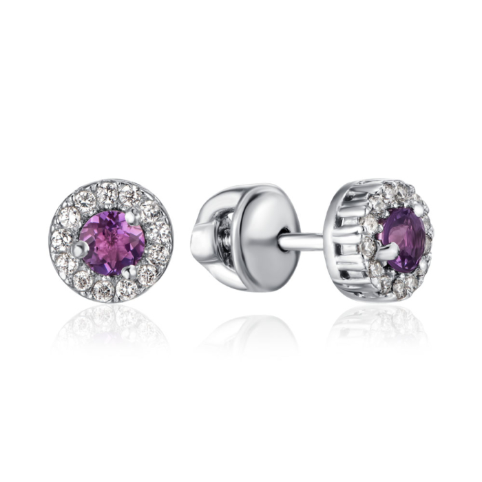 Серебряные серьги с аметистом и фианитами. Артикул 2111/9р-AMT