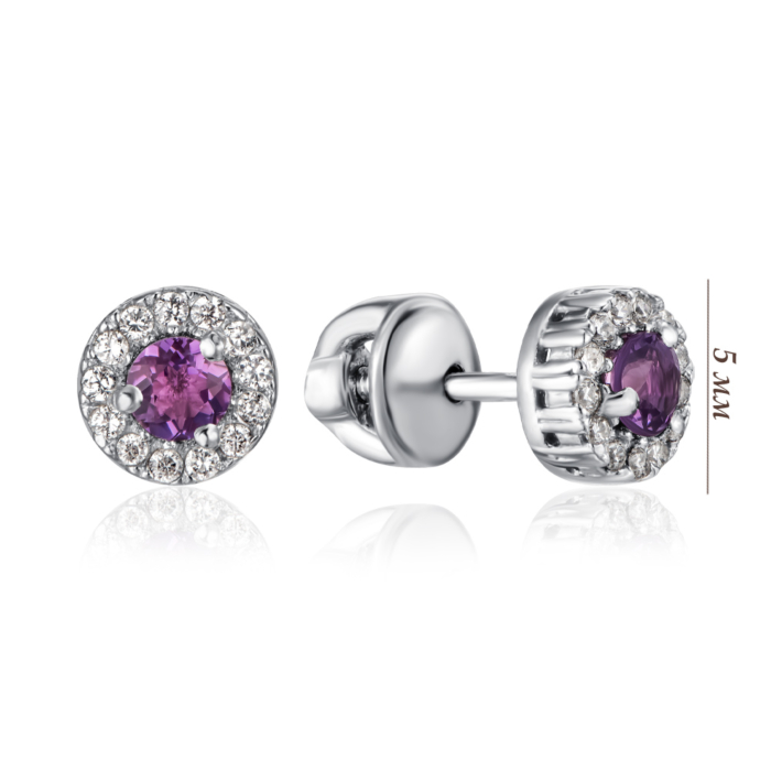 Серебряные серьги с аметистом и фианитами. Артикул 2111/9р-AMT