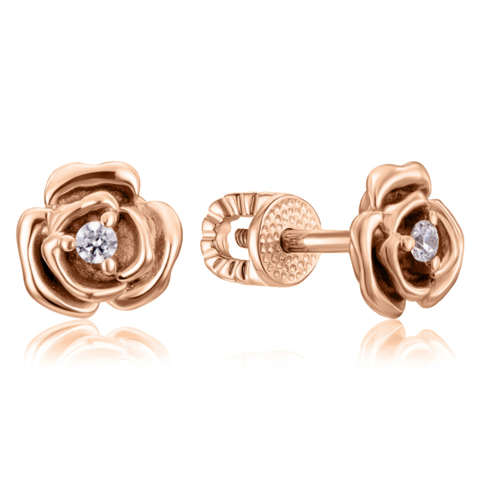 Золоті пусети з фіанітами. Артикул 21125