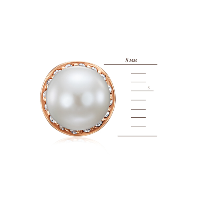 Золотые пуссеты с жемчугом и фианитами. Артикул 21239/01/0/544