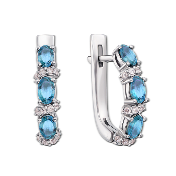 Срібні сережки з блакитним кварцом і фіанітами. Артикул 2125/9р
