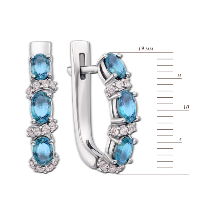 Срібні сережки з блакитним кварцом і фіанітами. Артикул 2125/9р