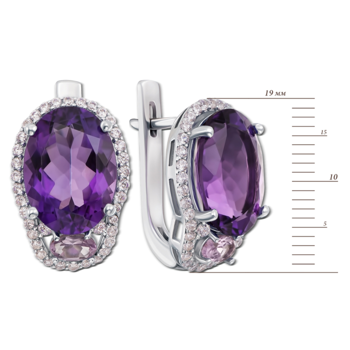 Срібні сережки з аметистом і фіанітами. Артикул 2126/9р