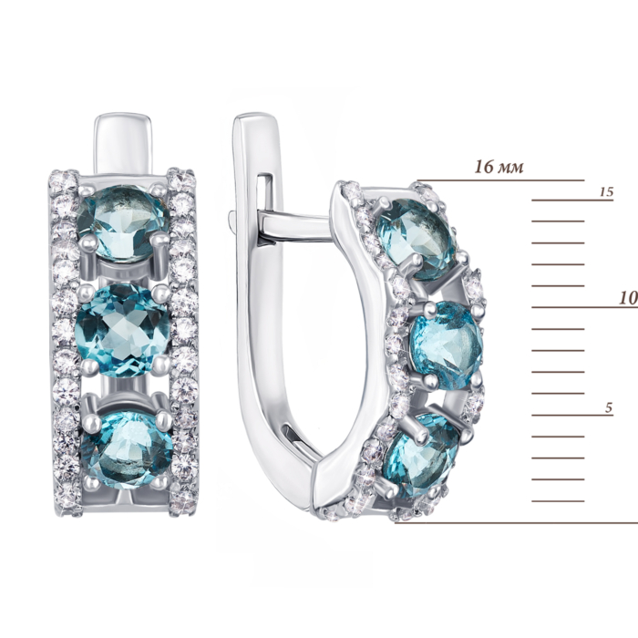 Серебряные серьги с топазом и фианитами. Артикул 2128/9р