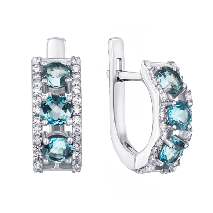 Серебряные серьги с топазом и фианитами. Артикул 2128/9р