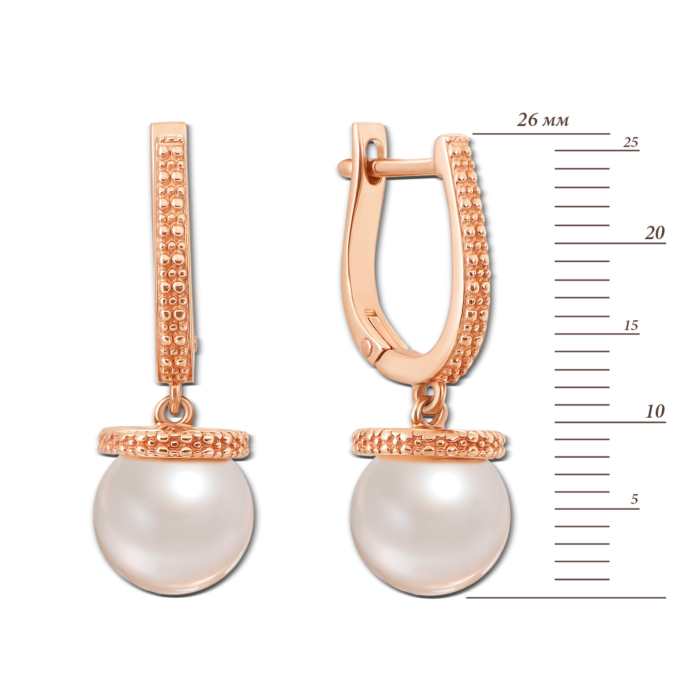 Золотые серьги-подвески с жемчугом. Артикул 21282