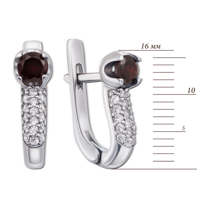 Срібні сережки з гранатом і фіанітами. Артикул 2129/9р