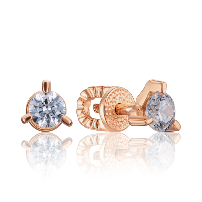 Золотые пуссеты с фианитами. Артикул 21295