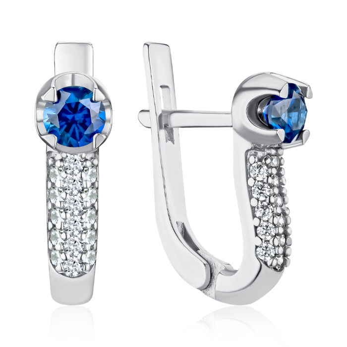 Срібні сережки з сапфіром та фіанітами. Артикул 2129/9р-HSPH