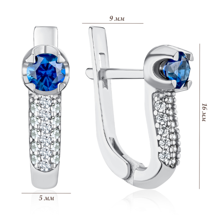 Срібні сережки з сапфіром та фіанітами. Артикул 2129/9р-HSPH