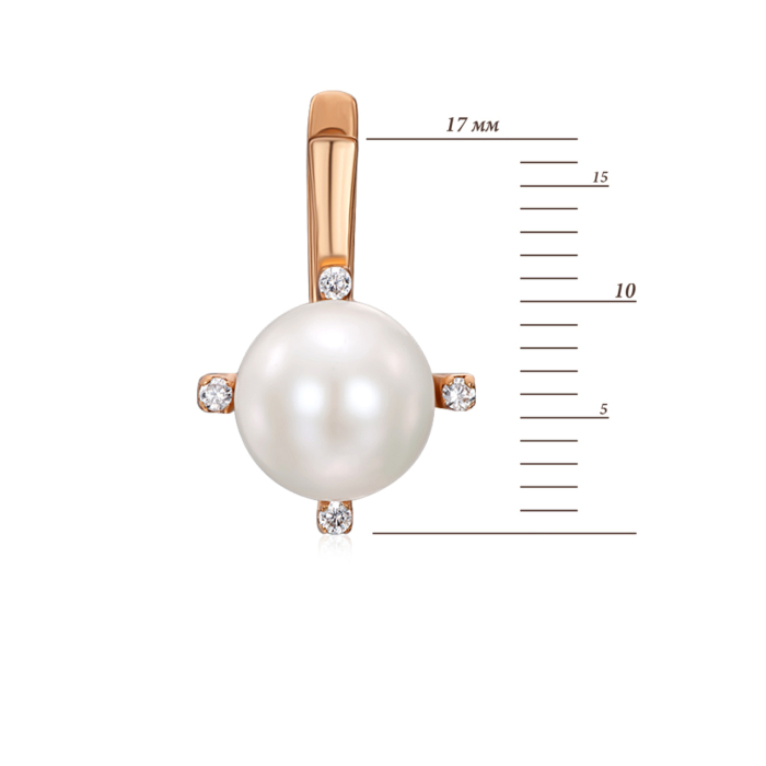 Золотые серьги с жемчугом и фианитами. Артикул 21315 к