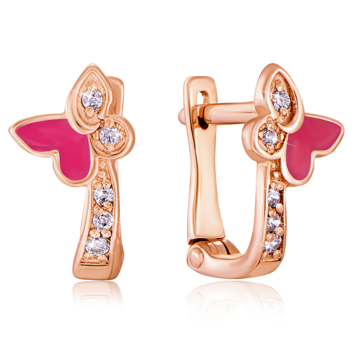 Золотые серьги с фианитами и эмалью. Артикул 21409