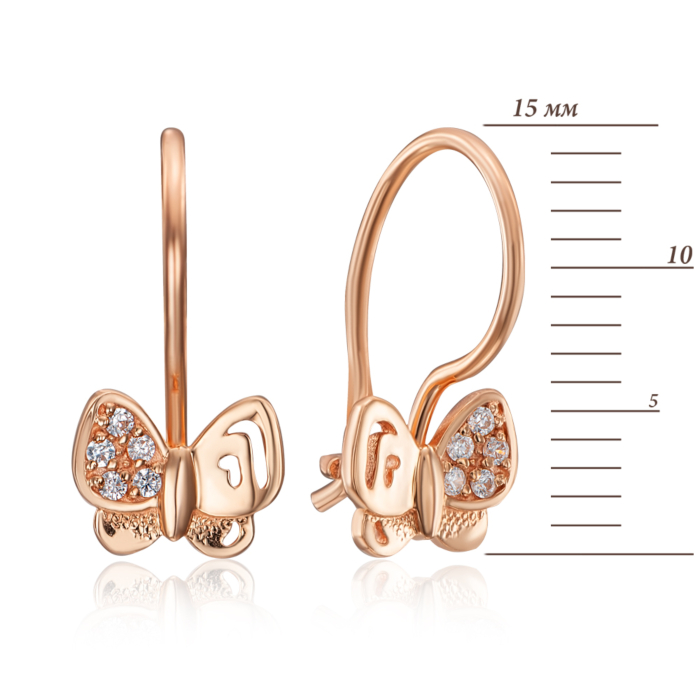 Золоті сережки «Метелики» з фіанітами. Артикул 21473