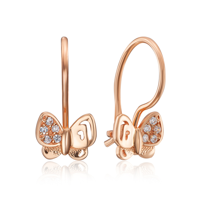 Золоті сережки «Метелики» з фіанітами. Артикул 21473