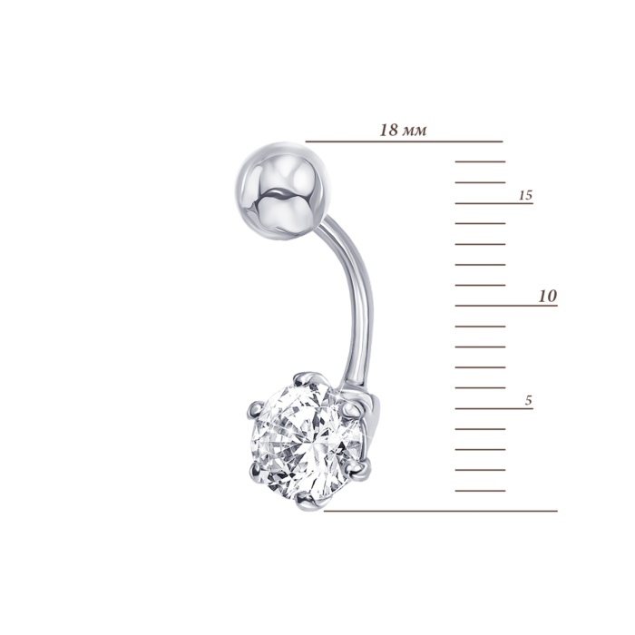 Серебряная серьга-пирсинг с фианитом. Артикул 21482/12/1/22