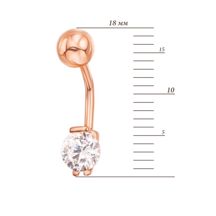 Золота сережка-пірсинг з фіанітом. Артикул 21483