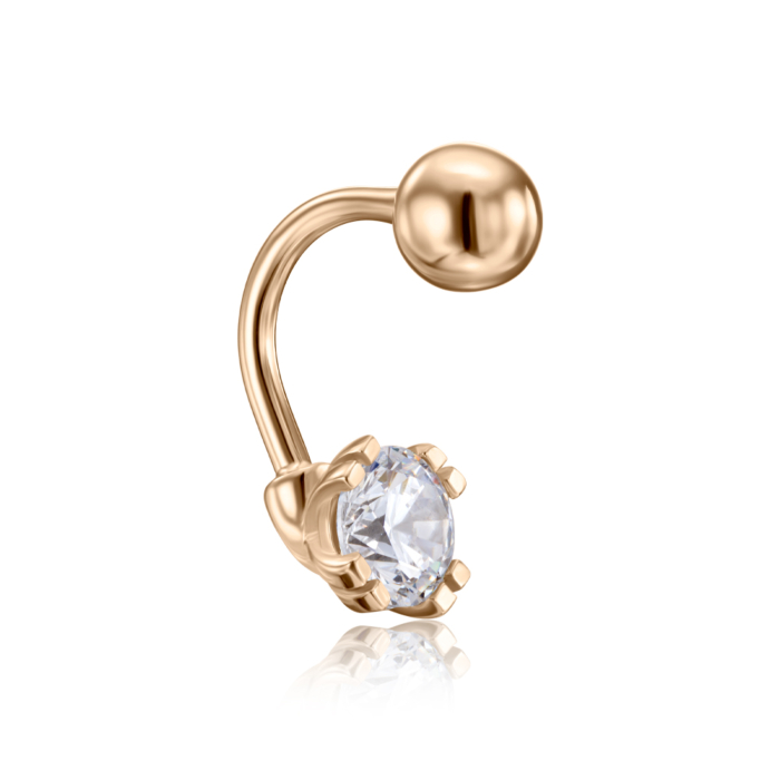 Золотая серьга-пирсинг с фианитом. Артикул 21484