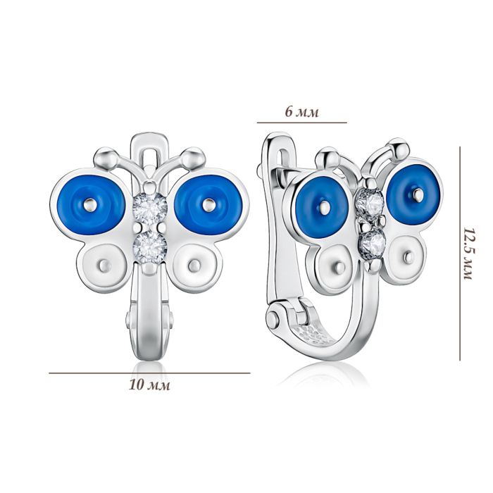 Срібні сережки Метелики з фіанітами та емаллю 21491/12/1/2424
