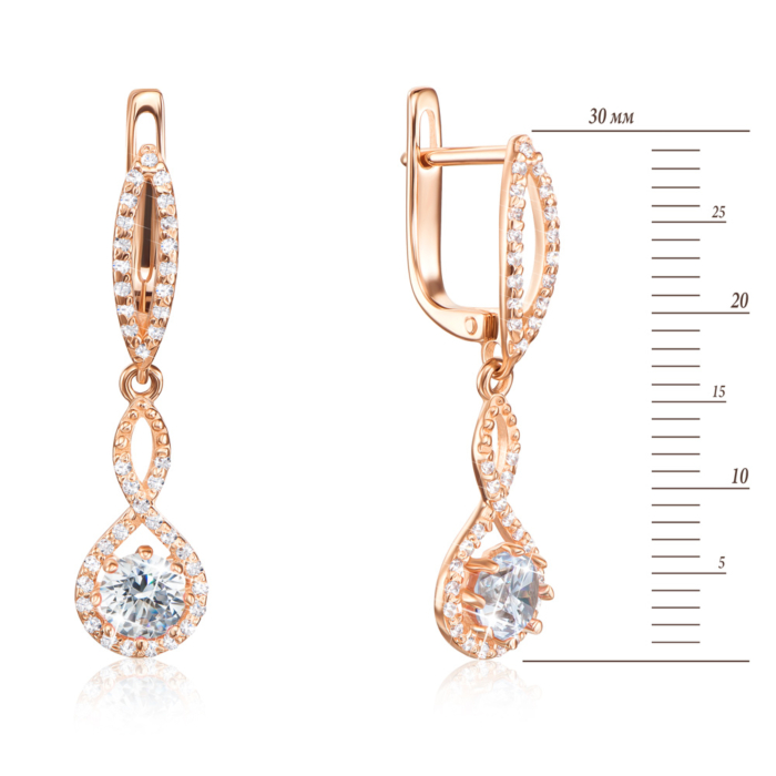 Золотые серьги-подвески с фианитами. Артикул 21527