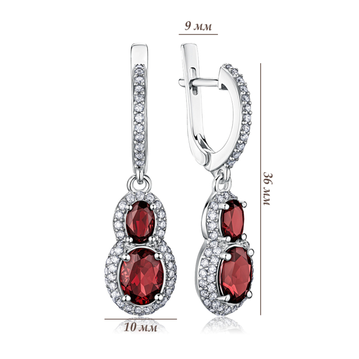 Срібні сережки з гранатом та фіанітами. Артикул 2152/9р-GAR
