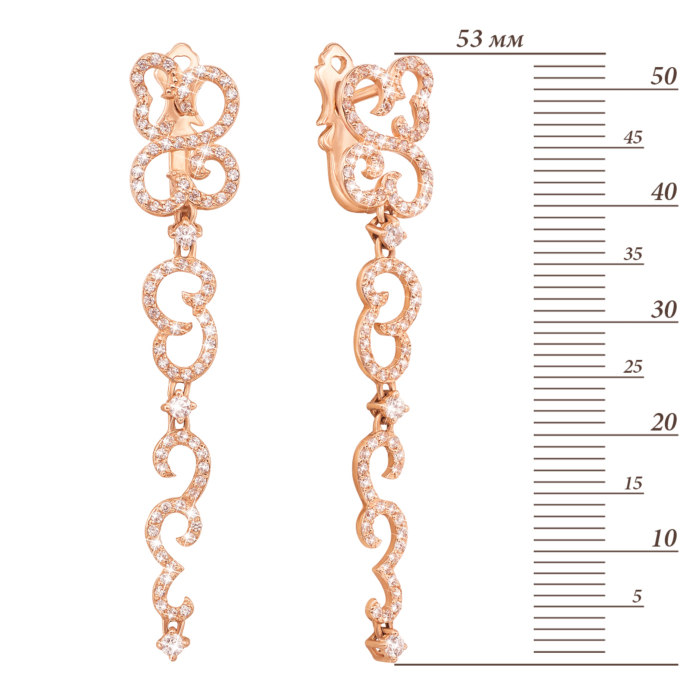 Золотые серьги-подвески с фианитами. Артикул 21533