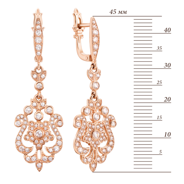 Золотые серьги-подвески с фианитами. Артикул 21534