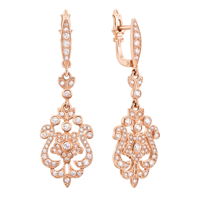 Золотые серьги-подвески с фианитами. Артикул 21534