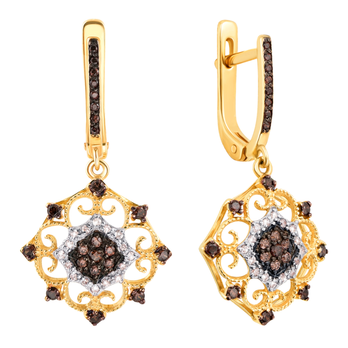 Золотые серьги-подвески с фианитами. Артикул 21547/eu кор