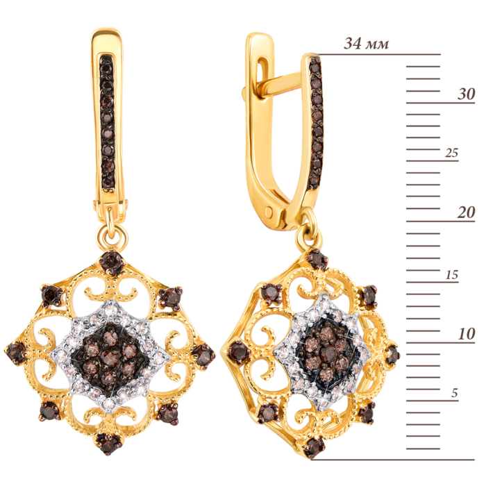 Золотые серьги-подвески с фианитами. Артикул 21547/eu кор