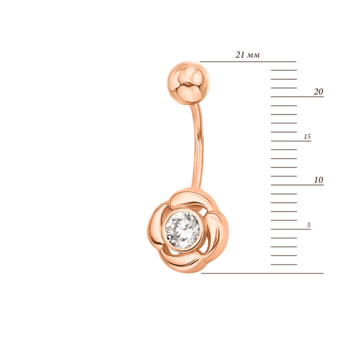 Золота сережка-пірсинг з фіанітом. Артикул 21551