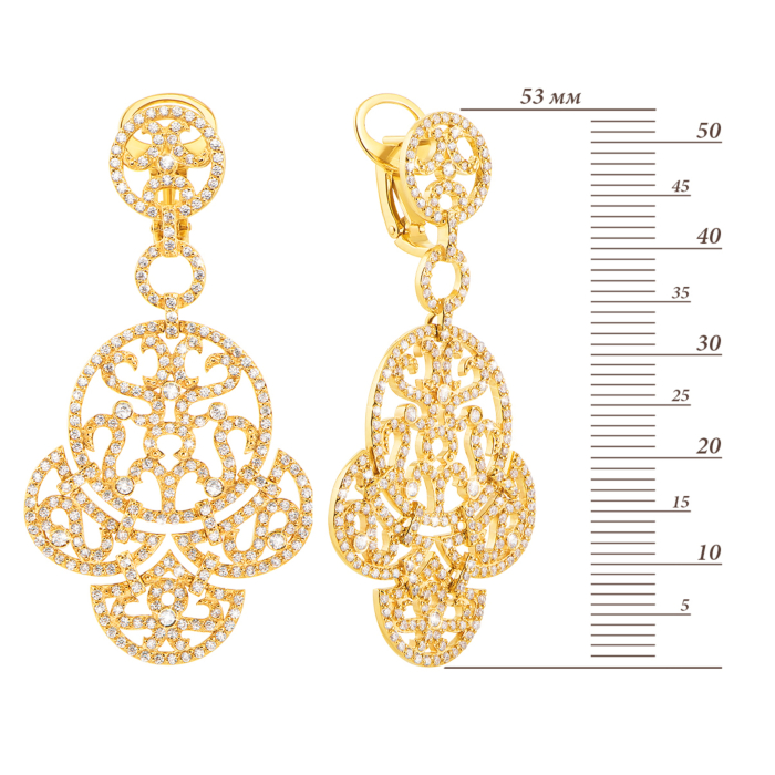 Золоті сережки-підвіски з фіанітами. Артикул 21593/eu