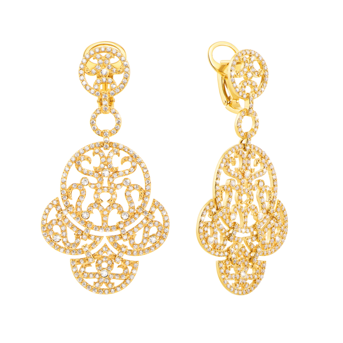 Золоті сережки-підвіски з фіанітами. Артикул 21593/eu